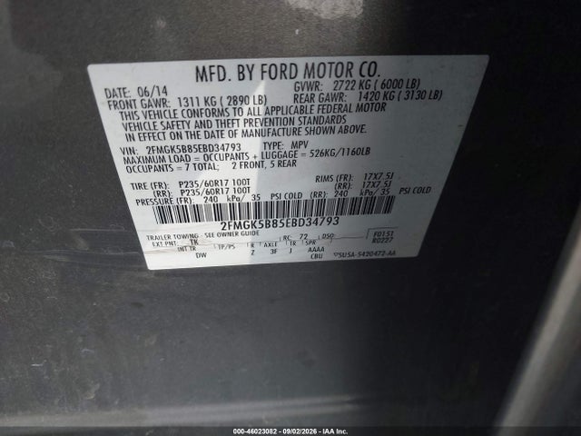 Ford FLEX SE 2014 2FMGK5B85EBD34793 Image 9