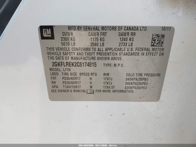 Продаж на аукціоні авто 2012 Gmc Terrain Sle-1, vin: 2GKFLREK2C6174815, номер лоту: 46023096
