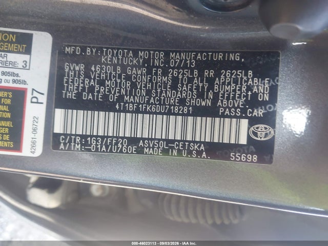 Продажа на аукционе авто 2013 Toyota Camry Se, vin: 4T1BF1FK6DU718281, номер лота: 46023113