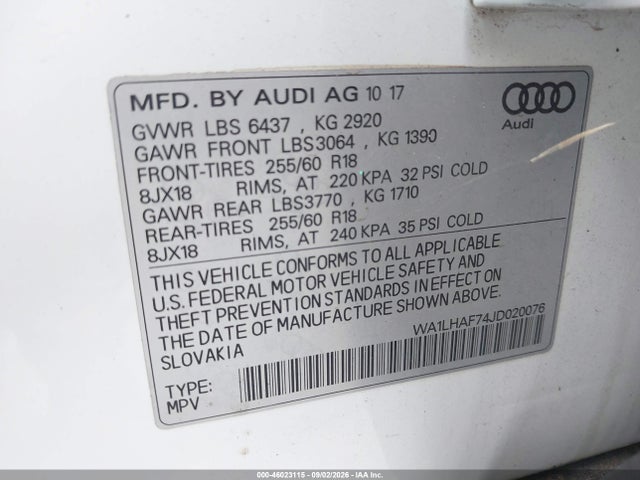 Aukcja sprzedaży 2018 Audi Q7 2.0t Premium, vin: WA1LHAF74JD020076, numer aukcji: 46023115