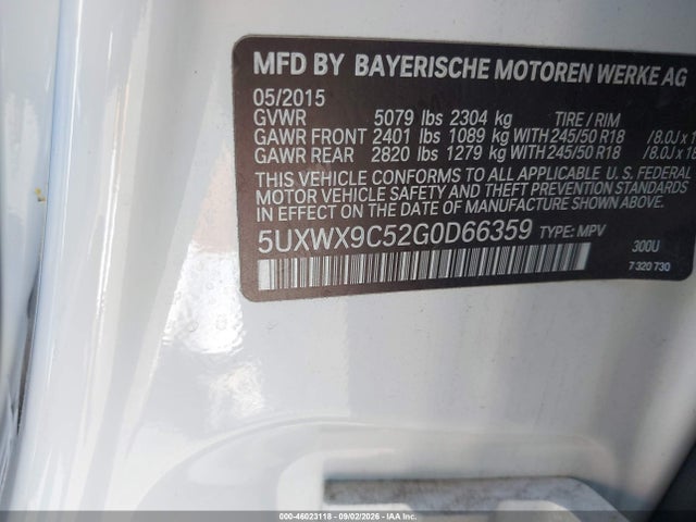 2016 Bmw X3 Xdrive28i მანქანა იყიდება აუქციონზე, vin: 5UXWX9C52G0D66359, აუქციონის ნომერი: 46023118