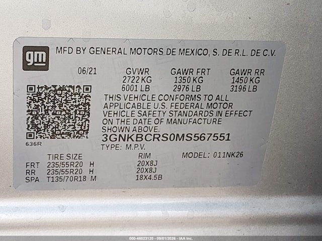 46023120 :رقم المزاد ، 3GNKBCRS0MS567551 vin ، 2021 Chevrolet Blazer Fwd 2lt مزاد بيع