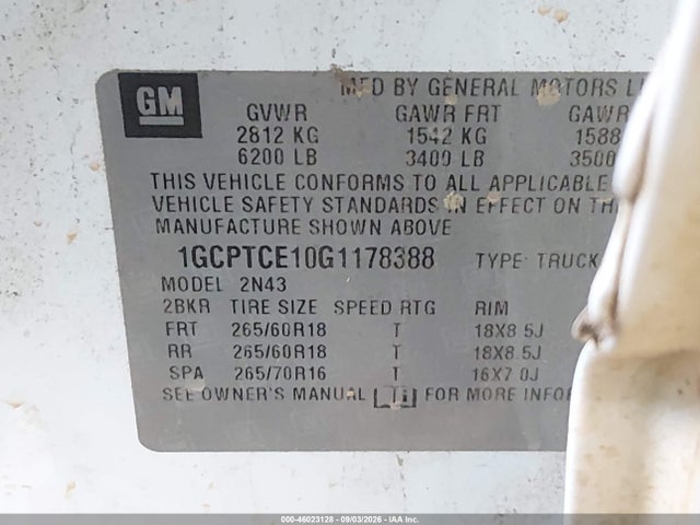1GCPTCE10G1178388 Chevrolet Colorado Lt