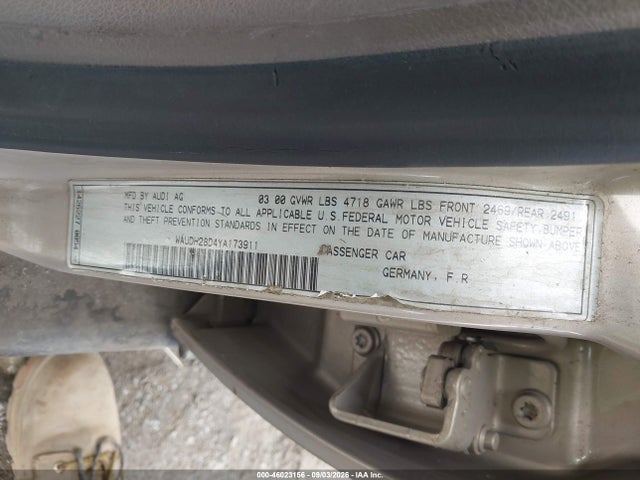 46023156 :رقم المزاد ، WAUDH28D4YA173911 vin ، 2000 Audi A4 2.8 مزاد بيع