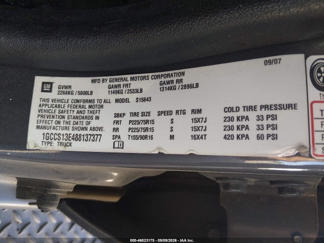2008 Chevrolet Colorado Lt მანქანა იყიდება აუქციონზე, vin: 1GCCS13E488137377, აუქციონის ნომერი: 46023175