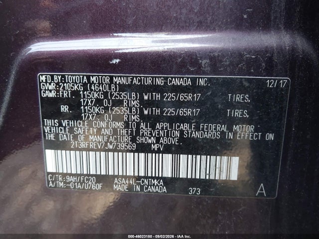 Продажа на аукционе авто 2018 Toyota Rav4 Xle, vin: 2T3RFREV7JW739569, номер лота: 46023180
