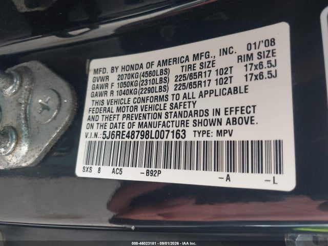 Продаж на аукціоні авто 2008 Honda Cr-v Ex-l, vin: 5J6RE48798L007163, номер лоту: 46023181