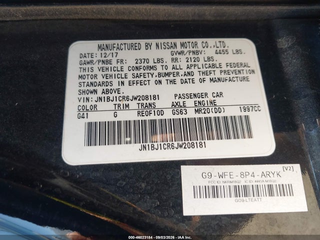 Продажа на аукционе авто 2018 Nissan Rogue Sport Sv, vin: JN1BJ1CR6JW208181, номер лота: 46023184