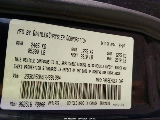 Aukcja sprzedaży 2007 Dodge Charger Rt, vin: 2B3KA53H97H891384, numer aukcji: 46023185