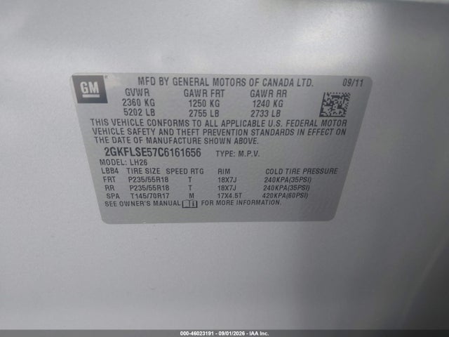 Aukcja sprzedaży 2012 Gmc Terrain Sle-2, vin: 2GKFLSE57C6161656, numer aukcji: 46023191