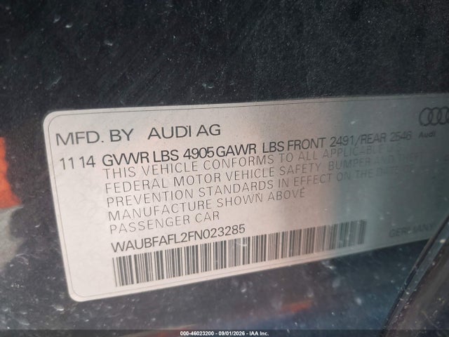 Продажа на аукционе авто 2015 Audi A4 2.0t Premium, vin: WAUBFAFL2FN023285, номер лота: 46023200