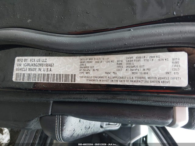 46023204 :رقم المزاد ، 1C4RJKBG2M8198467 vin ، 2021 Jeep Grand Cherokee L Limited 4x4 مزاد بيع