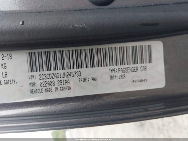 2018 Dodge Challenger Sxt მანქანა იყიდება აუქციონზე, vin: 2C3CDZAG1JH245733, აუქციონის ნომერი: 46023215