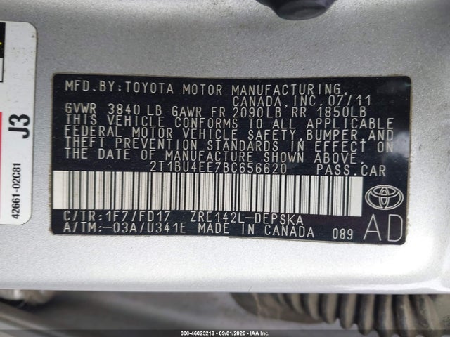 Продажа на аукционе авто 2011 Toyota Corolla S, vin: 2T1BU4EE7BC656620, номер лота: 46023219