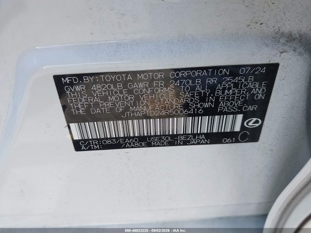 46023225 :رقم المزاد ، JTHAP1D24R5006416 vin ، 2024 Lexus Is 500 F Sport Performance Premium مزاد بيع