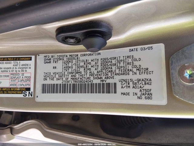 46023254 :رقم المزاد ، JTEBT17R658024043 vin ، 2005 Toyota 4runner Limited V8 مزاد بيع