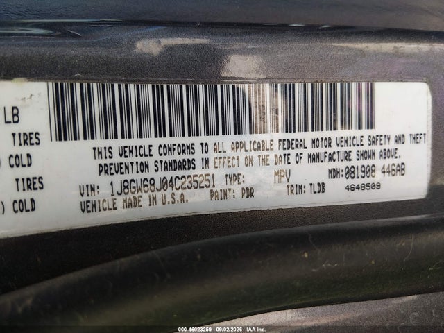 46023259 :رقم المزاد ، 1J8GW68J04C235251 vin ، 2004 Jeep Grand Cherokee Overland مزاد بيع