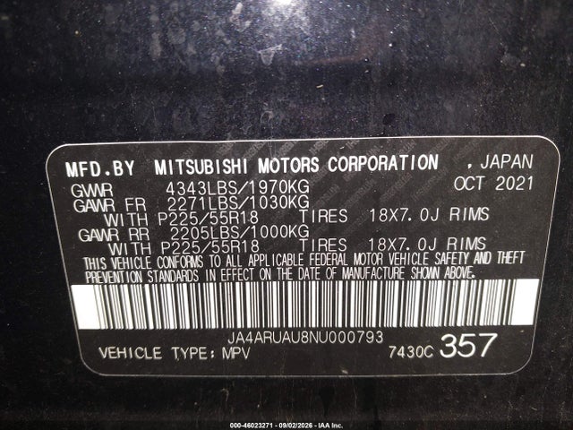 Продажа на аукционе авто 2022 Mitsubishi Outlander Sport 2.0 Le Awc, vin: JA4ARUAU8NU000793, номер лота: 46023271