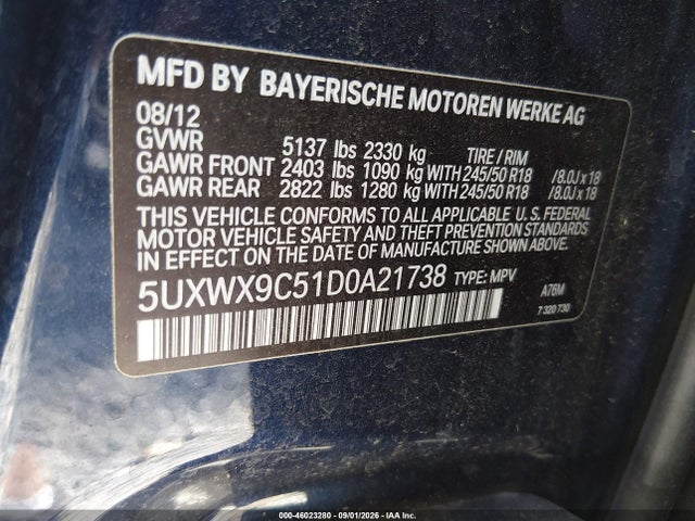 Aukcja sprzedaży 2013 Bmw X3 Xdrive28i, vin: 5UXWX9C51D0A21738, numer aukcji: 46023280