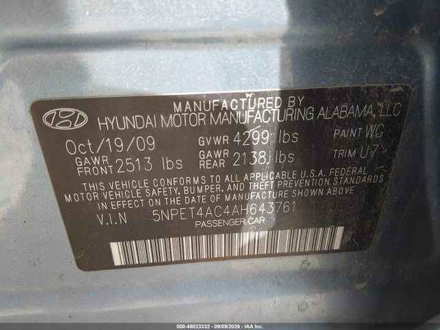 Aukcja sprzedaży 2010 Hyundai Sonata Gls, vin: 5NPET4AC4AH643761, numer aukcji: 46023332