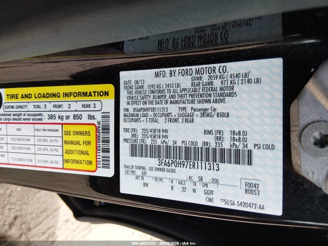 Aukcja sprzedaży 2014 Ford Fusion Se, vin: 3FA6P0H97ER111313, numer aukcji: 46023337