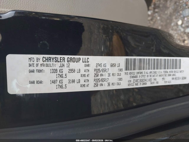 2012 Chrysler Town & Country Touring მანქანა იყიდება აუქციონზე, vin: 2C4RC1BG8CR411493, აუქციონის ნომერი: 46023347