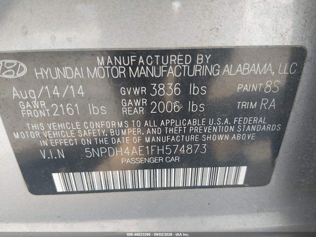 Aukcja sprzedaży 2015 Hyundai Elantra Se, vin: 5NPDH4AE1FH574873, numer aukcji: 46023390