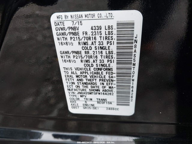 Продаж на аукціоні авто 2015 Nissan Rogue Select S, vin: JN8AS5MT0FW164262, номер лоту: 46023413