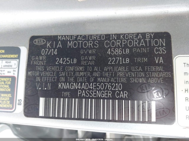 Auction sale of the 2014 Kia Optima Hybrid Ex, vin: KNAGN4AD4E5076210, lot number: 46023416