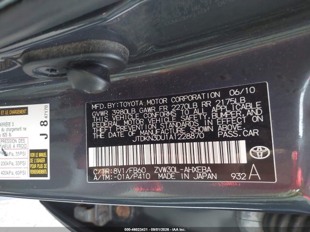 46023421 :رقم المزاد ، JTDKN3DU1A1228870 vin ، 2010 Toyota Prius Ii مزاد بيع
