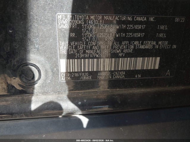 Продаж на аукціоні авто 2023 Toyota Rav4 Le, vin: 2T3H1RFV7PW293781, номер лоту: 46023426