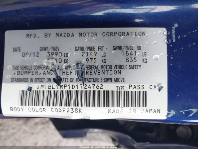 Aukcja sprzedaży 2013 Mazda Mazda3 I Grand Touring, vin: JM1BL1MP1D1724762, numer aukcji: 46023431