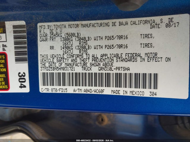 3TMDZ5BN5HM031721 Toyota Tacoma Trd Off Road