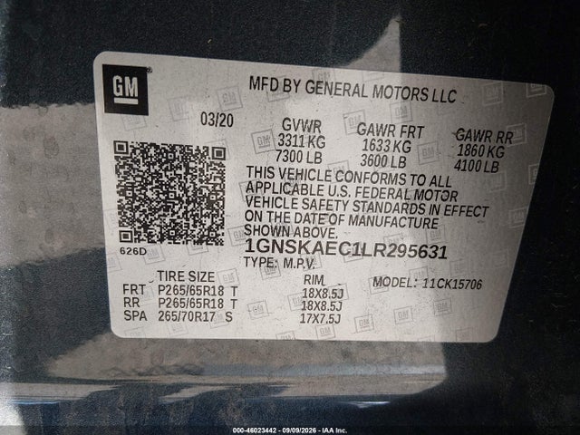 Продажа на аукционе авто 2020 Chevrolet Tahoe 4wd Ls, vin: 1GNSKAEC1LR295631, номер лота: 46023442