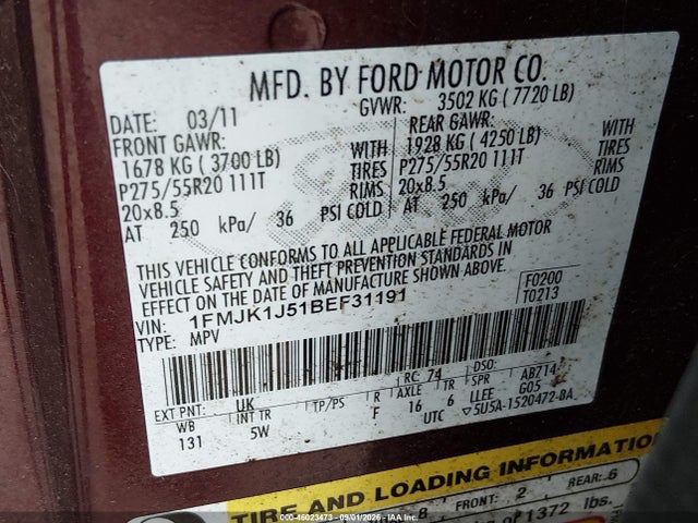 Продажа на аукционе авто 2011 Ford Expedition El Xlt/el King Ranch, vin: 1FMJK1J51BEF31191, номер лота: 46023473