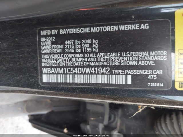 46023476 :رقم المزاد ، WBAVM1C54DVW41942 vin ، 2013 Bmw X1 Sdrive28i مزاد بيع
