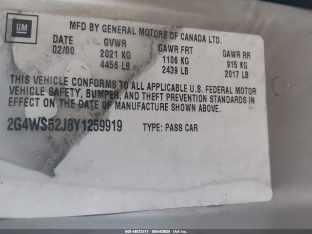 Продажа на аукционе авто 2000 Buick Century Custom, vin: 2G4WS52J8Y1259919, номер лота: 46023477