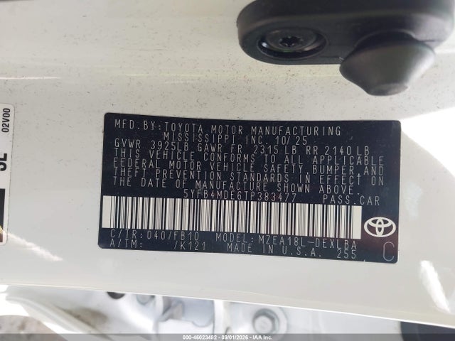 Aukcja sprzedaży 2026 Toyota Corolla Le, vin: 5YFB4MDE6TP383477, numer aukcji: 46023482