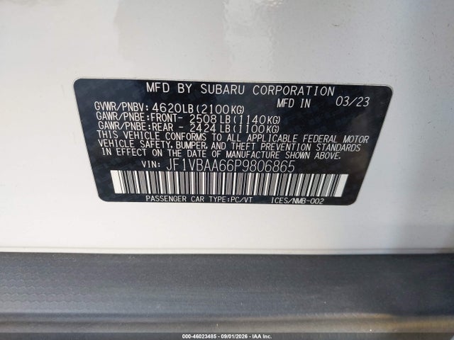 Subaru WRX 2023 JF1VBAA66P9806865 Image 9