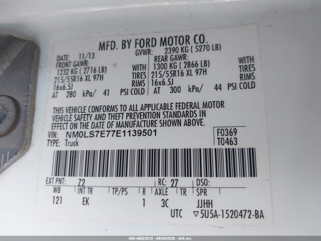 Aukcja sprzedaży 2014 Ford Transit Connect Xl, vin: NM0LS7E77E1139501, numer aukcji: 46023510