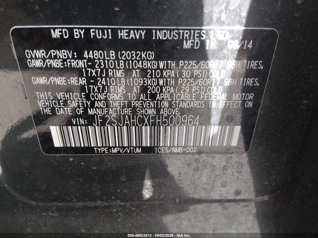 JF2SJAHCXFH500964 Subaru Forester 2.5i Limited