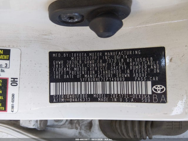 5YFBURHE7EP149889 Toyota Corolla S Plus