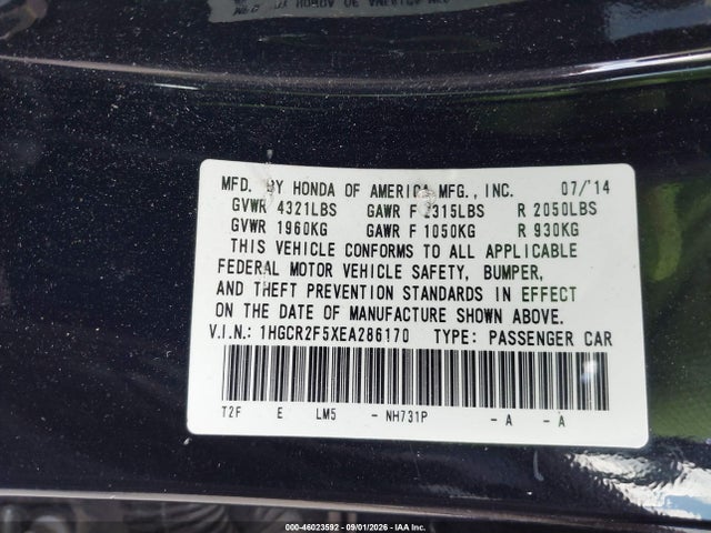 Продаж на аукціоні авто 2014 Honda Accord Sport, vin: 1HGCR2F5XEA286170, номер лоту: 46023592