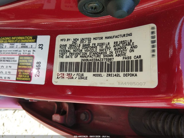 Aukcja sprzedaży 2010 Toyota Corolla Le, vin: 1NXBU4EE8AZ375987, numer aukcji: 46023629