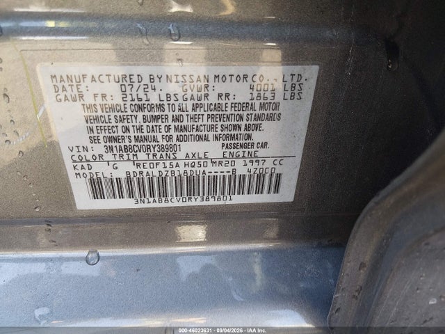 Aukcja sprzedaży 2024 Nissan Sentra Sv Xtronic Cvt, vin: 3N1AB8CV0RY389801, numer aukcji: 46023631
