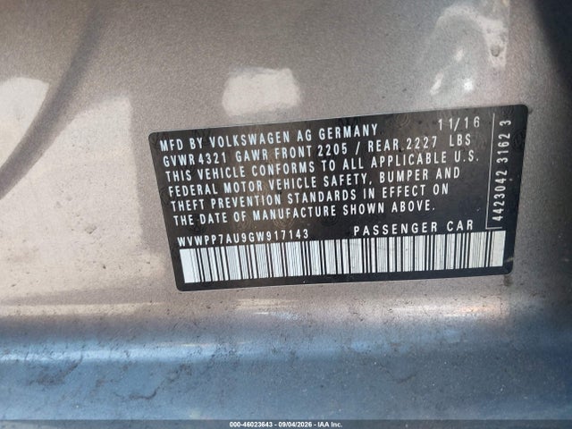 Aukcja sprzedaży 2016 Volkswagen E-golf Sel Premium, vin: WVWPP7AU9GW917143, numer aukcji: 46023643