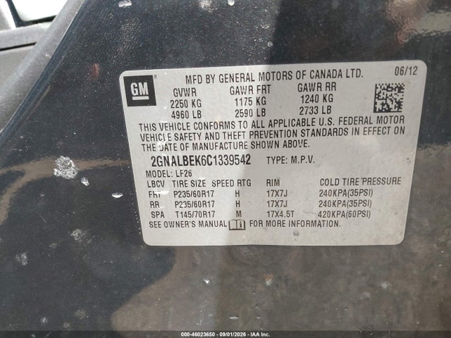 Продажа на аукционе авто 2012 Chevrolet Equinox Ls, vin: 2GNALBEK6C1339542, номер лота: 46023650