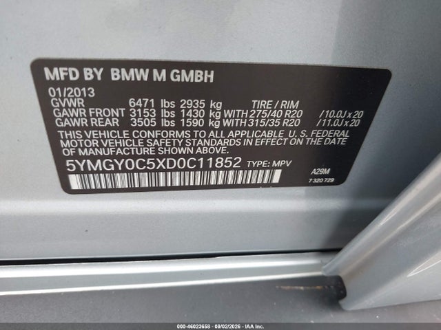 Aukcja sprzedaży 2013 Bmw X5 M, vin: 5YMGY0C5XD0C11852, numer aukcji: 46023658