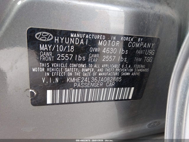 Aukcja sprzedaży 2018 Hyundai Sonata Hybrid Se, vin: KMHE24L36JA082885, numer aukcji: 46023675