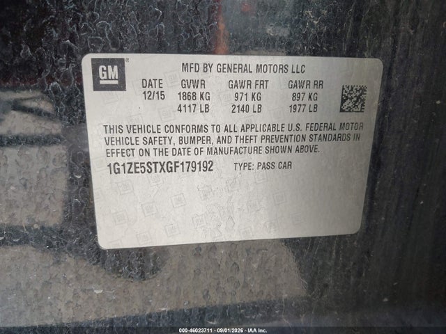 46023711 :رقم المزاد ، 1G1ZE5STXGF179192 vin ، 2016 Chevrolet Malibu 1lt مزاد بيع